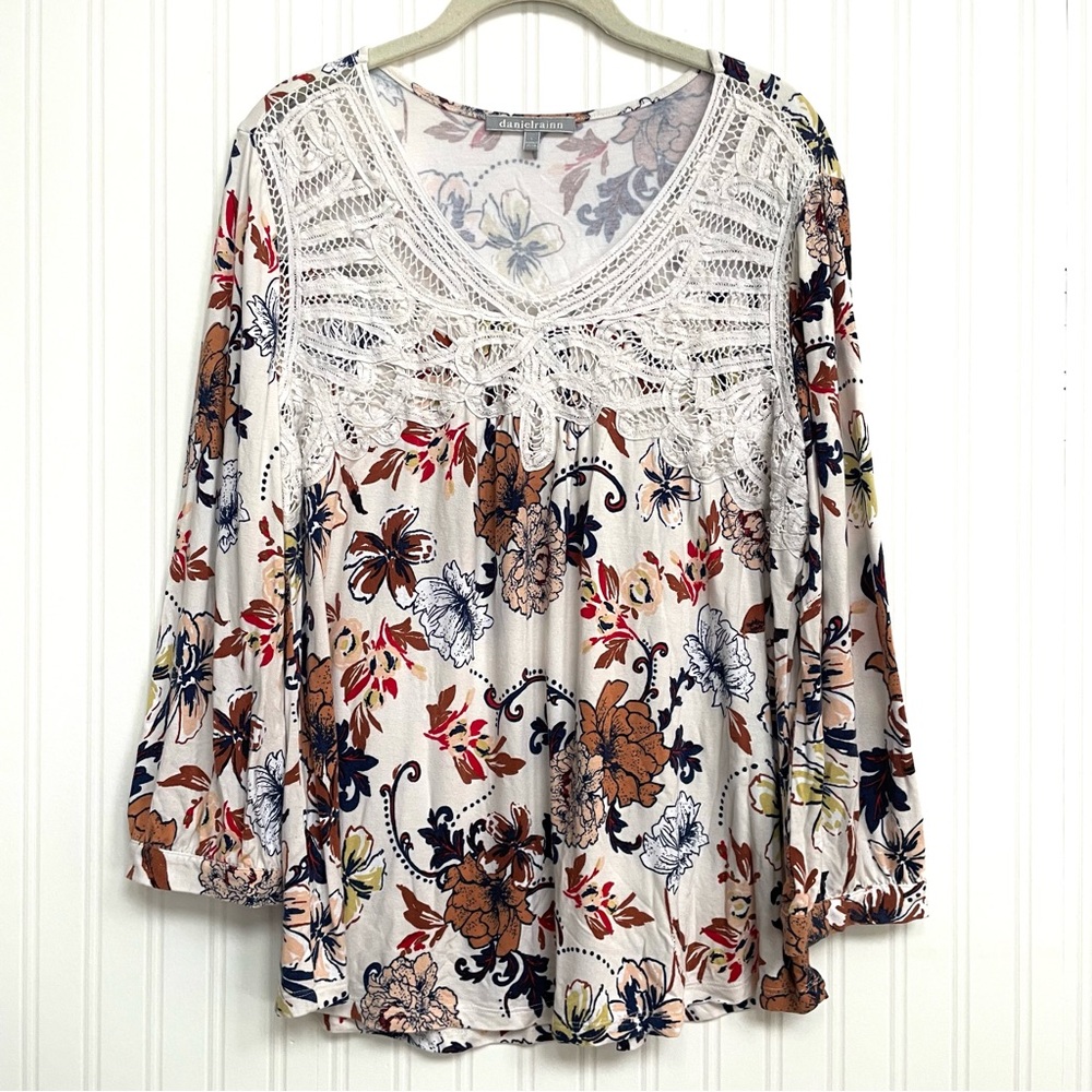 Daniel Rainn Selinka Boho Crochet Detail Top, Crm, Size Large